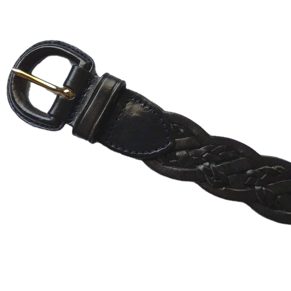 Talbots 1.25 Inch Waist Belt Womens Size M Medium Black Woven Braided Leather